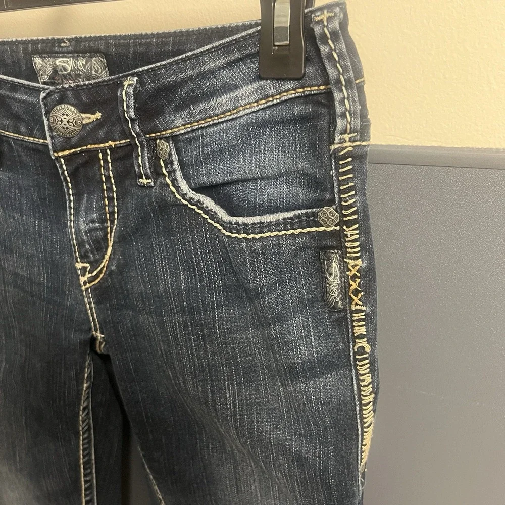 Silver Jeans Womens 28X31 Aiko‎ Mid Boot Dark Wash THICK STITCH - Picture 5 of 10